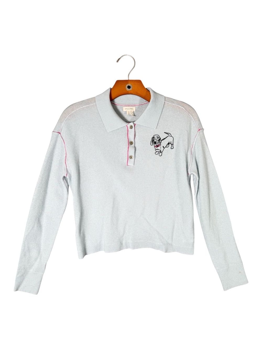 Anthropologie Pilcro 100% Cashmere Jensen Crop Polo Sweater Embroidered Preppy
